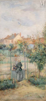 Conversation à la grille de la propriété