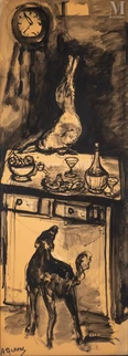 Scène d'intérieur au gibier et au chien