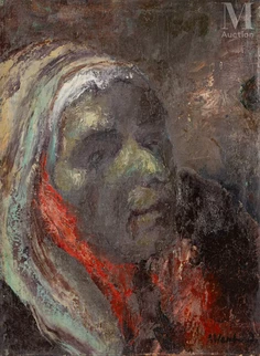 Portrait de femme au foulard rouge