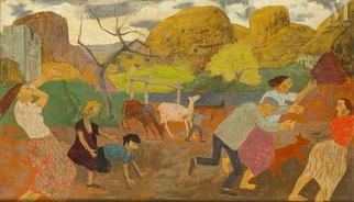 Scène de village animé