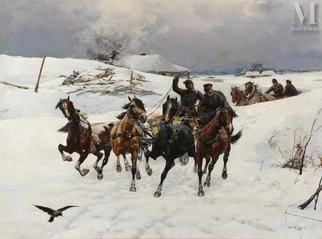 Attelages dans un paysage enneigé