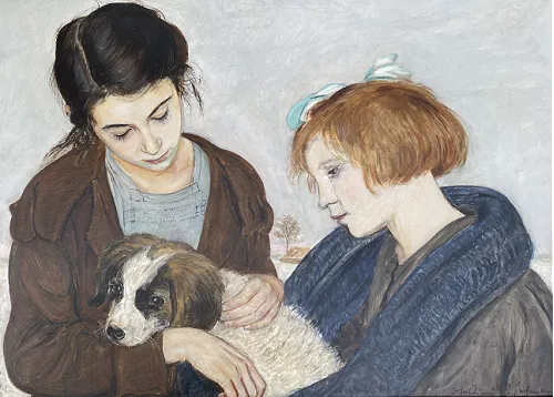Jeunes filles avec un chien 