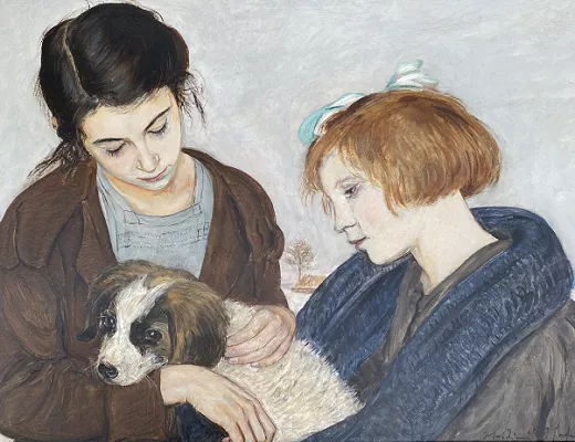 Jeunes filles avec un chien 