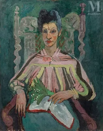 Portrait de femme au bouquet de muguet