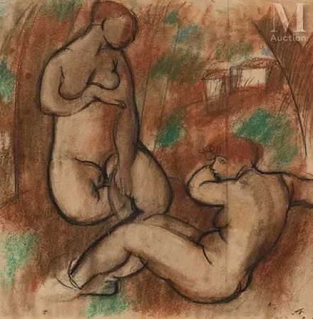 Baigneuses dans un paysage