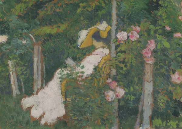 Lecture près du rosier à la villa Róma